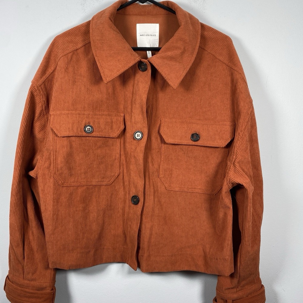 NWT Avec Les Filles Women's Corduroy Shirt Jacket Rust Burnt Orange Size Large
